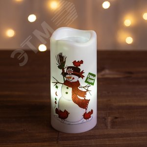 Новогодний декоративный светильник Свеча-проектор Снеговик, теплый свет, 4 LED, 3*ААA, 15 см EGNDS -SN
