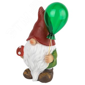Фигура садовая ERASF22-08 из полистоуна Гном Мухомор с шариком 30 см - фото 1
