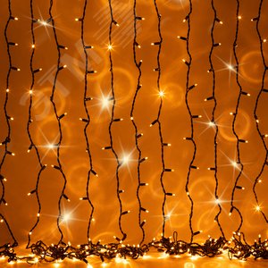Гирлянда 600LED Занавес 3 м x 2 м, желтый свет, черный каучук, 220 В, IP65 ERAPS-Z - фото 1