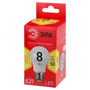 Лампа светодиодная LED 8 Вт 640Лм 2700К груша теплый E27 220-240В LED A55-8W-827-E27 Red Line - фото 3