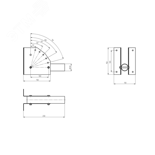 Кронштейн для уличного светильника с переменным углом 250мм d60mm SPP-AC2-0-230-060 - фото 3