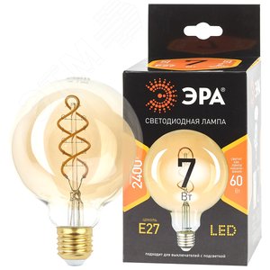Лампа светодиодная филаментная F-LED G95-7W-824-E27 spiral gold (филамент, шар спир зол, 7Вт, тепл, E27) (20/560)
