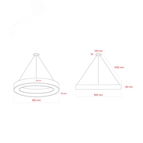 Светильник подвесной светодиодный 56Вт 4200Лм 4000К IP40 800х80 черный Geometria Ring SPO-134-B-40K-056 драйвер внутри - фото 5