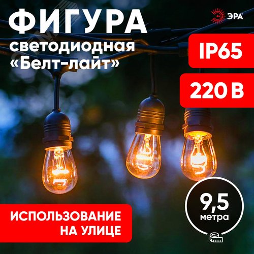 Гирлянда нить Филамент 2, 9,5 м, длина провода 60 см, 20 LED, теплый белый, E27, каучук, 220В, IP44 ERABL-FIL2 - фото 2
