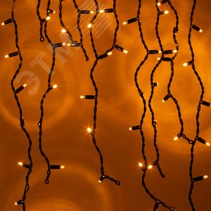 Гирлянда 100LED Бахрома 2 мx0,7 м, желтый свет, черный каучук, 220 В, IP65 ERAPS-BZ1 - фото 1