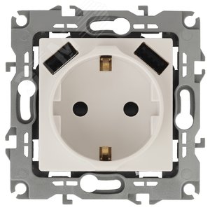Изображение товара Розетка 2P+E 16A-250В, штор. с 2xUSB 5В-3А, Эра12, слоновая кость (10/100/2000) 12-4109-02 (шт)