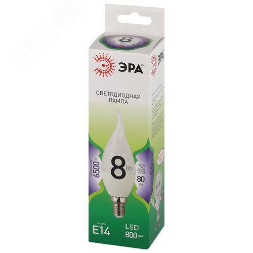 Лампа светодиодная LED 8Вт E14 холодный свет свеча на ветру BXS-8W-865-E14 GREEN LINE - фото 3
