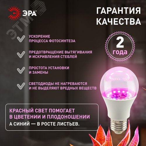 Фитолампа для растений светодиодная розового свечения LED 20 Вт ФИТО A65-20W-PL-E27-GR GREEN LINE - фото 7
