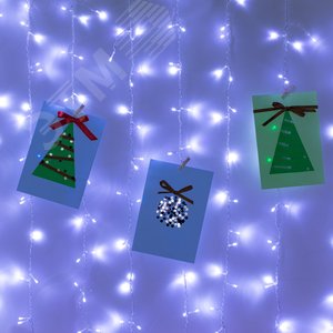Гирлянда светодиодная новогодняя занавес 3*2 м холодный белый 240 led 220 Intro Holiday INZL-02W - фото 4