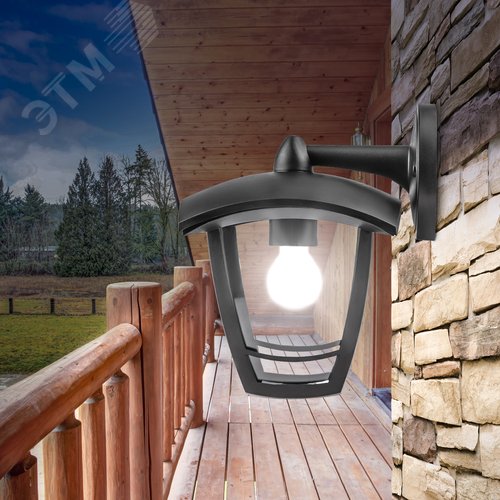 Светильник садово-парковый НБУ 07-40-002 Дели 2 черный 4 гранный настенный IP44 Е27 max 60 Вт - фото 4