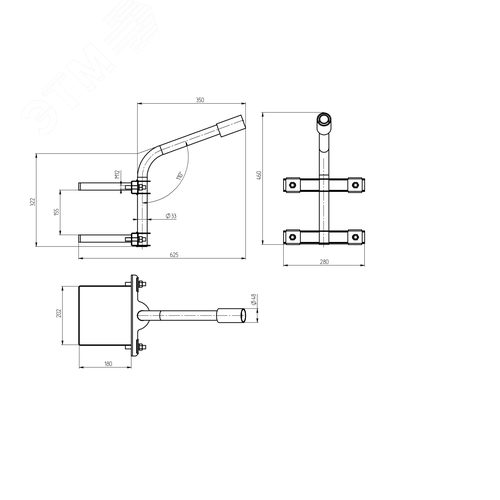 Кронштейн на опору с 2 хомутами 350мм d 48 SPP-AC4-0-350-048 - фото 2