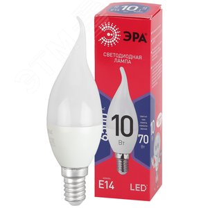 Лампа светодиодная LED BXS-10W-865-E14 R (диод, свеча на ветру, 10Вт, хол, E14) (10/100/2800)