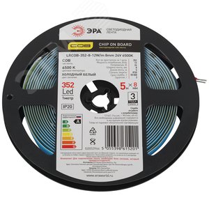 Лента светодиодная 12Вт/м 24В 6500К IP20 352LED/м LRCOB-352-8-12W/m 8mm 24V 6500K - фото 1