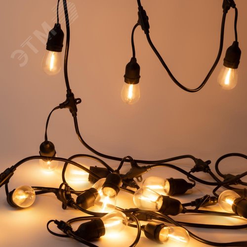 Гирлянда нить Филамент, 4,5 м, длина провода 60 см, 10 LED, теплый белый, E27, каучук, 220В, IP44 ERABL-FIL1 - фото 6