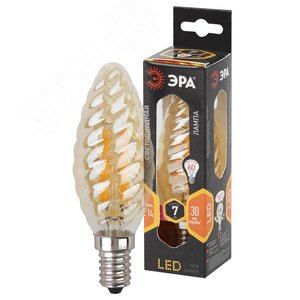 Лампа светодиодная филаментная F-LED BTW-7W-827-E14 gold (филамент, свеча витая золот., 7Вт, тепл, E14 (10/100/2800)