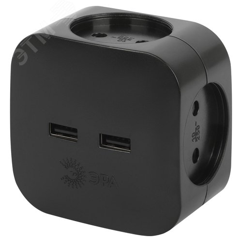 Изображение товара Разветвитель электрический SP-4-USB-B на 4 розетки + 2xUSB 2400mA, без заземл 10А черный (шт)