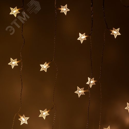 Светодиодная новогодняя гирлянда Звездочки 1,2*1,3 м теплый белый 64LED IP20 ENIZ-64W - фото 2