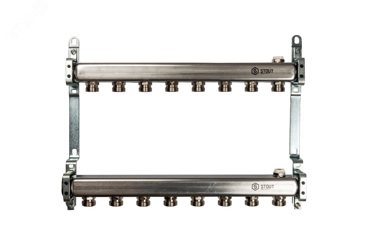 Изображение товара Коллектор из нержавеющей стали для радиаторной разводки 8 выходов