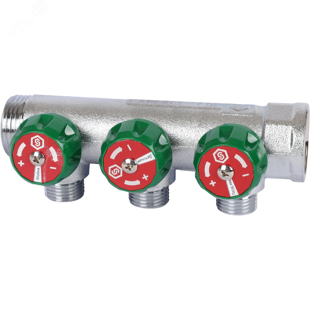 Изображение товара Коллектор регулирующий 3/4', 3 отвода 1/2' плоское уплотнение (шт)