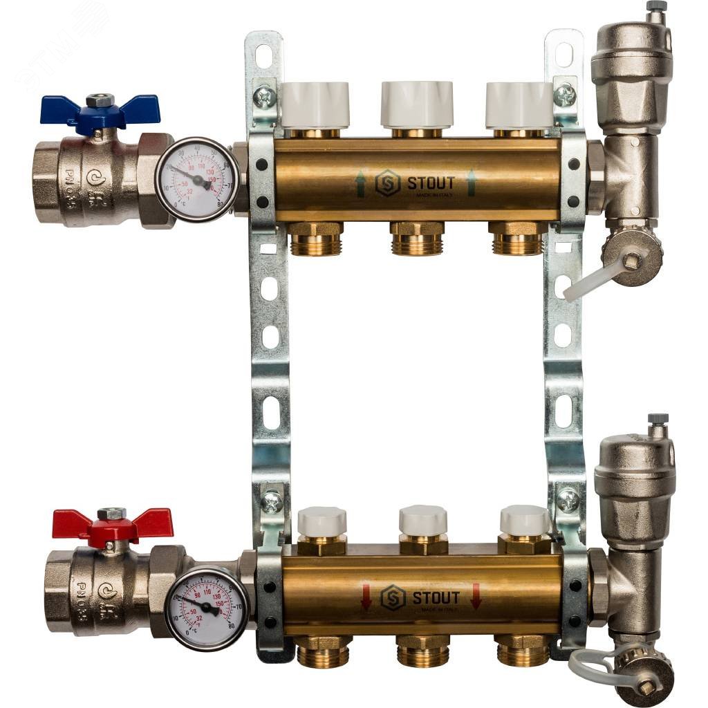 Изображение товара Коллектор распределительный из латуни без расходомеров 3 вых. (шт)