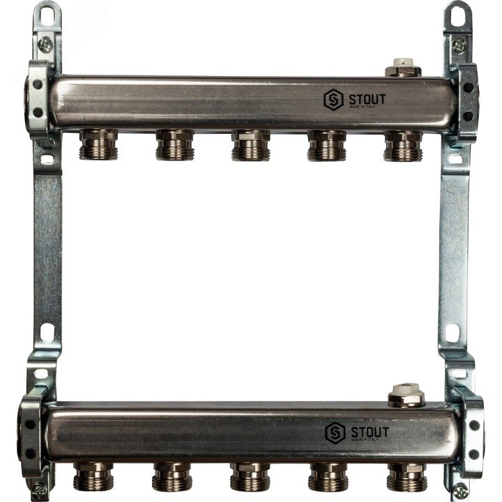 Изображение товара Коллектор из нержавеющей стали для радиаторной разводки 5 выходов (шт)