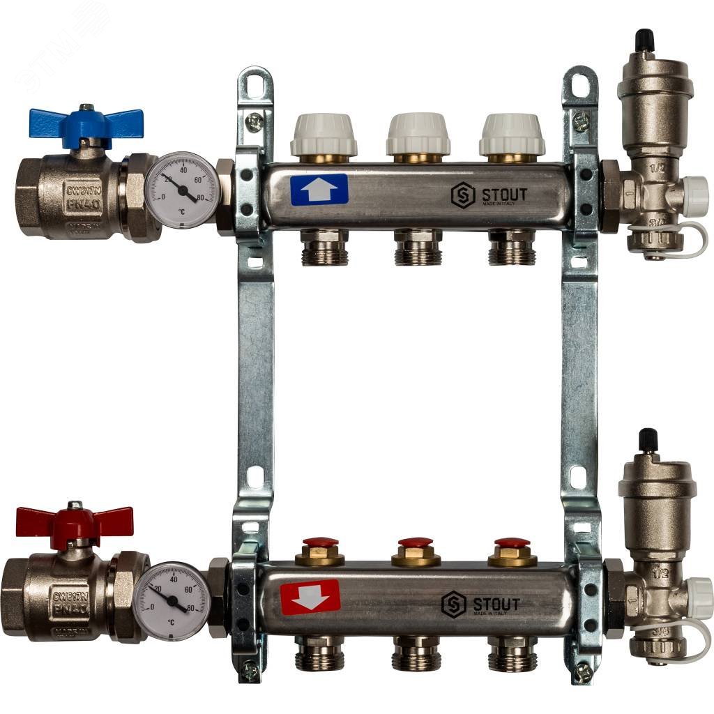 Изображение товара Коллектор из нержавеющей стали STOUT SMS 0912 000003 в сборе без расходомеров