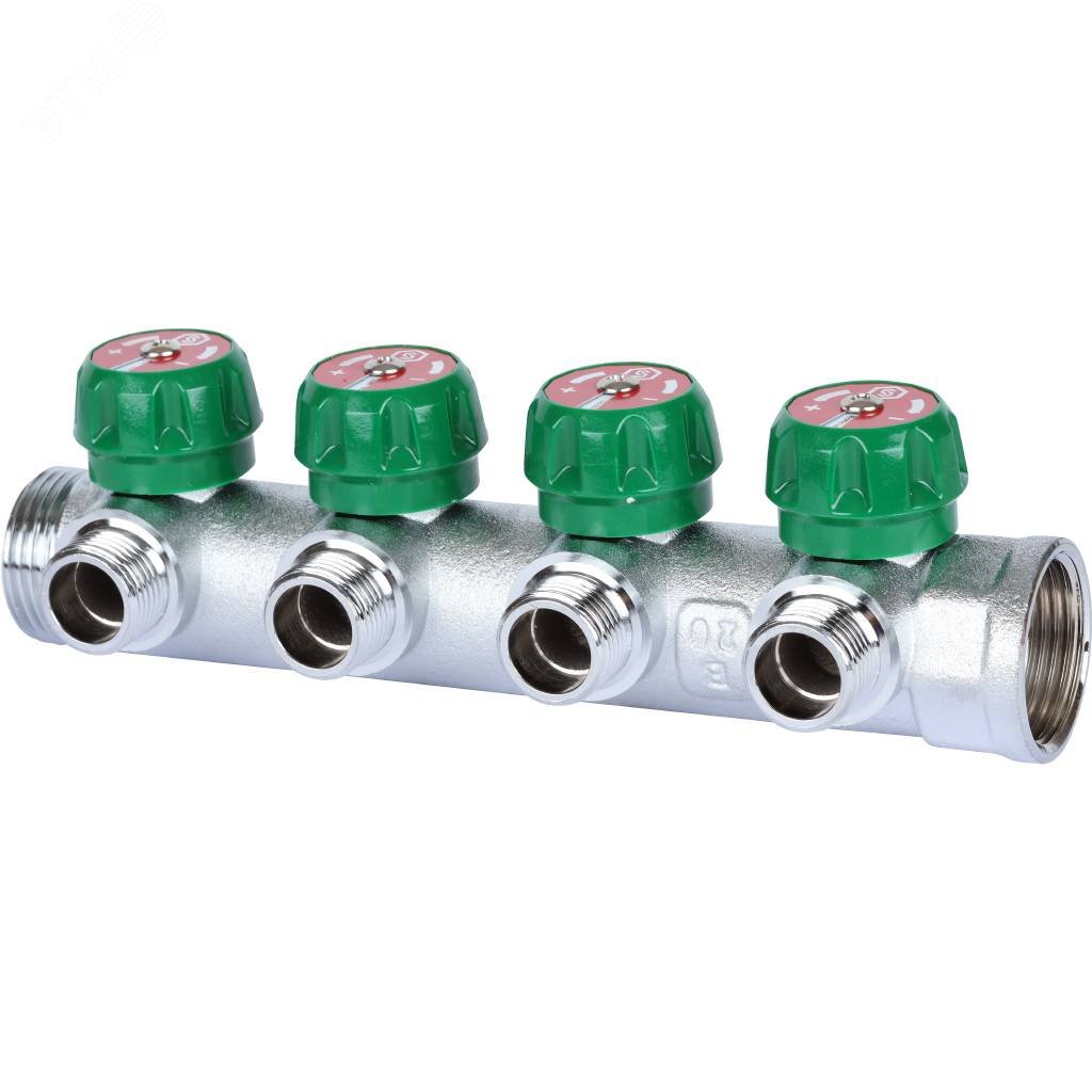 Изображение товара Коллектор регулирующий 1' 4 отвода 1/2' плоское уплотнение STOUT