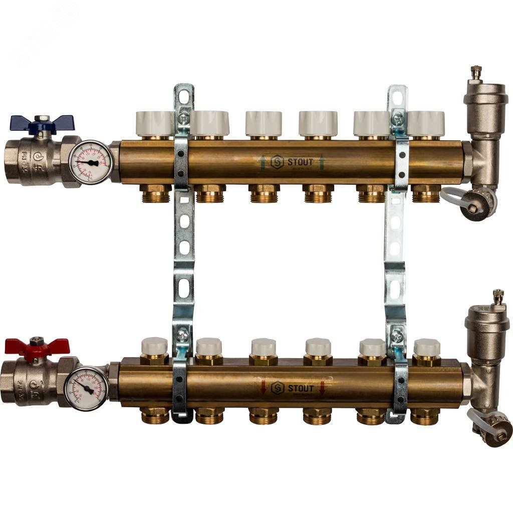 Изображение товара Коллектор распределительный из латуни без расходомеров 6 вых. (шт)