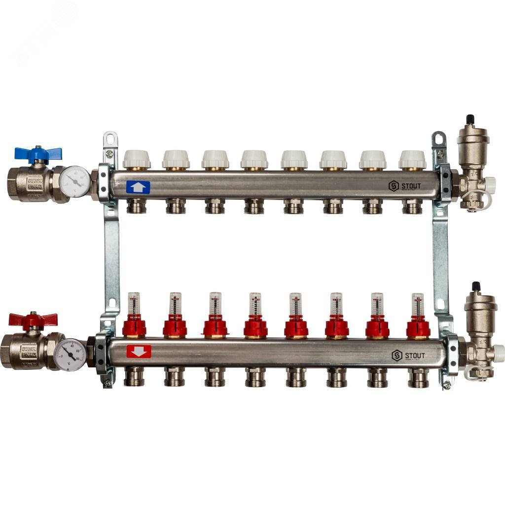 Изображение товара Коллектор из нержавеющей стали в сборе с расходомерами 8 вых. (шт)