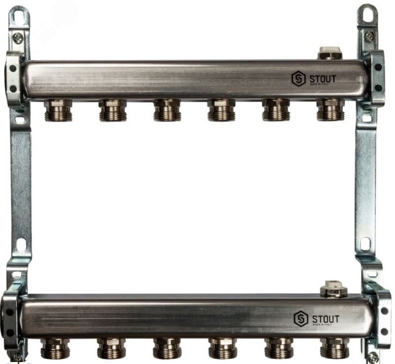 Изображение товара Коллектор из нержавеющей стали STOUT с 6 выходами для радиаторов
