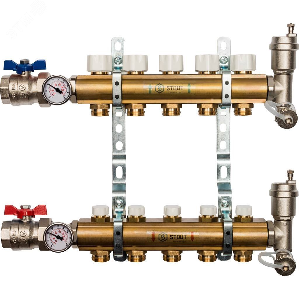 Изображение товара Коллектор распределительный из латуни без расходомеров 5 вых. (шт)