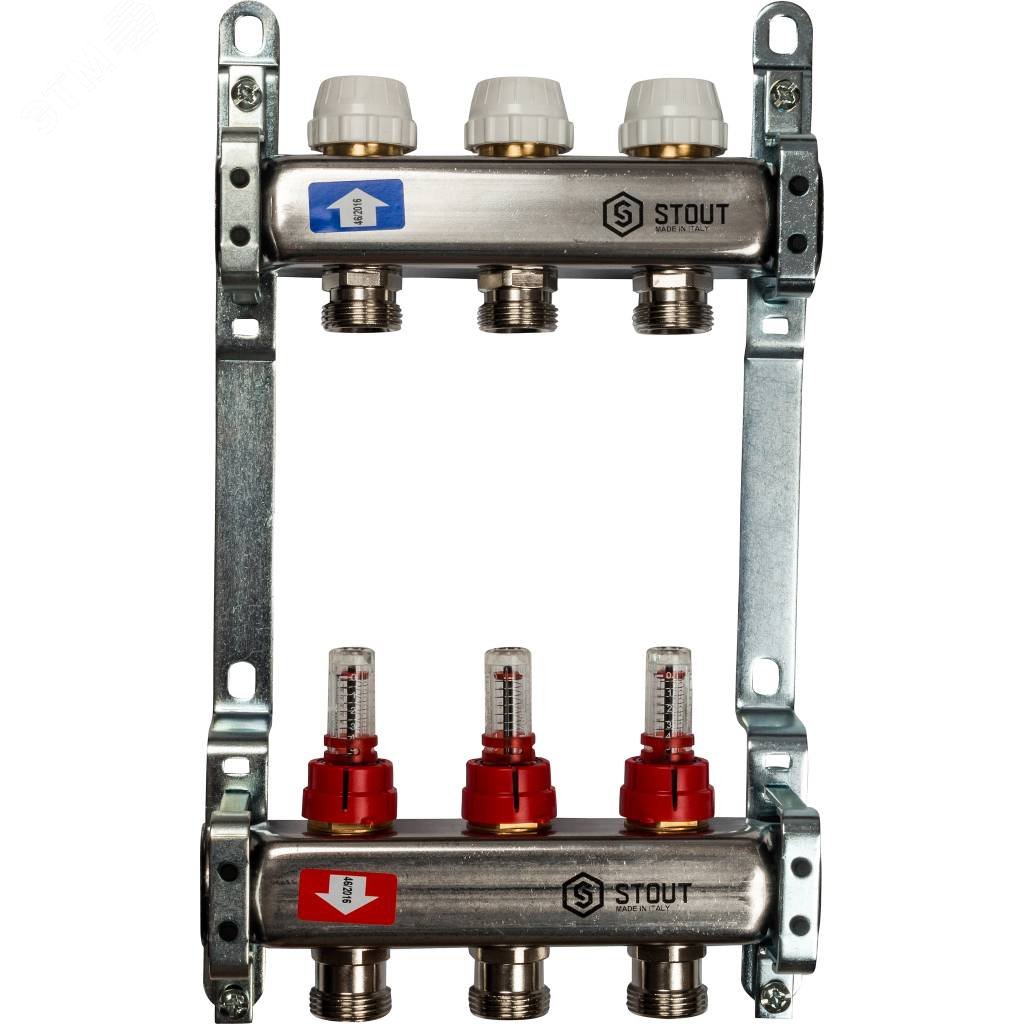 Изображение товара Коллектор из нержавеющей стали с расходомерами 3 вых. (шт)