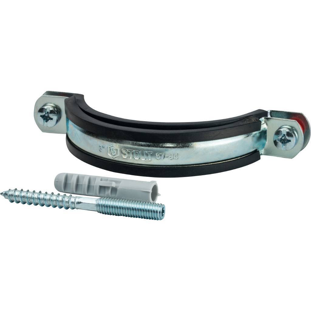 Хомут для труб комплект хомут+шпилька шуруп +дюбель пластиковый 3' (87-94)