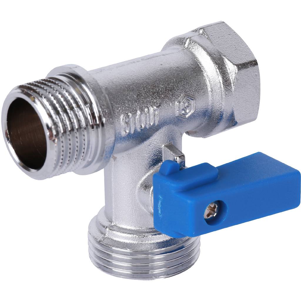 Кран шаровой проходной для стиральных и посудомоечных машин 1/2'x3/4'x1/2'
