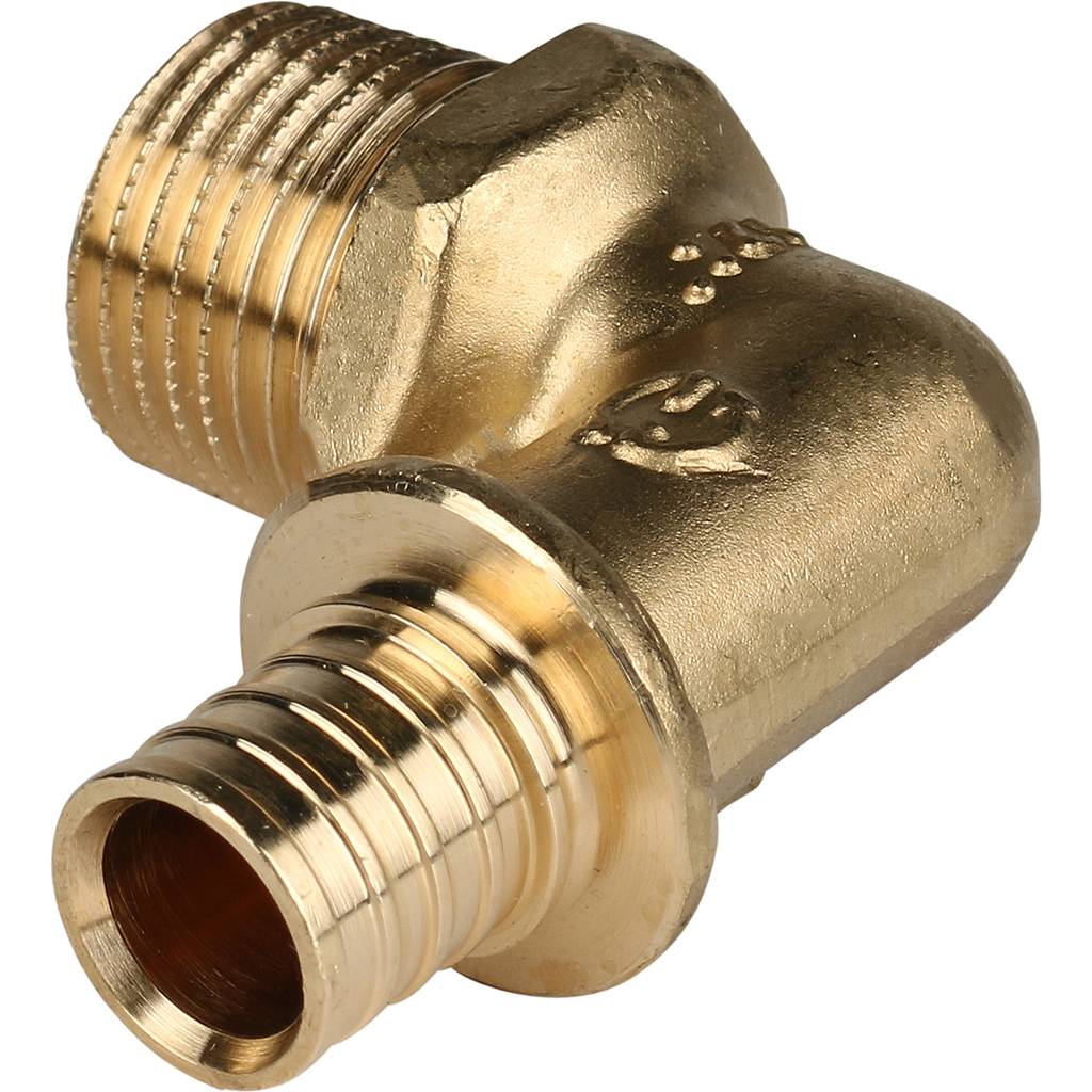 Угольник 16х1/2'НР переходной с наружной резьбой, аксиальный, латунь