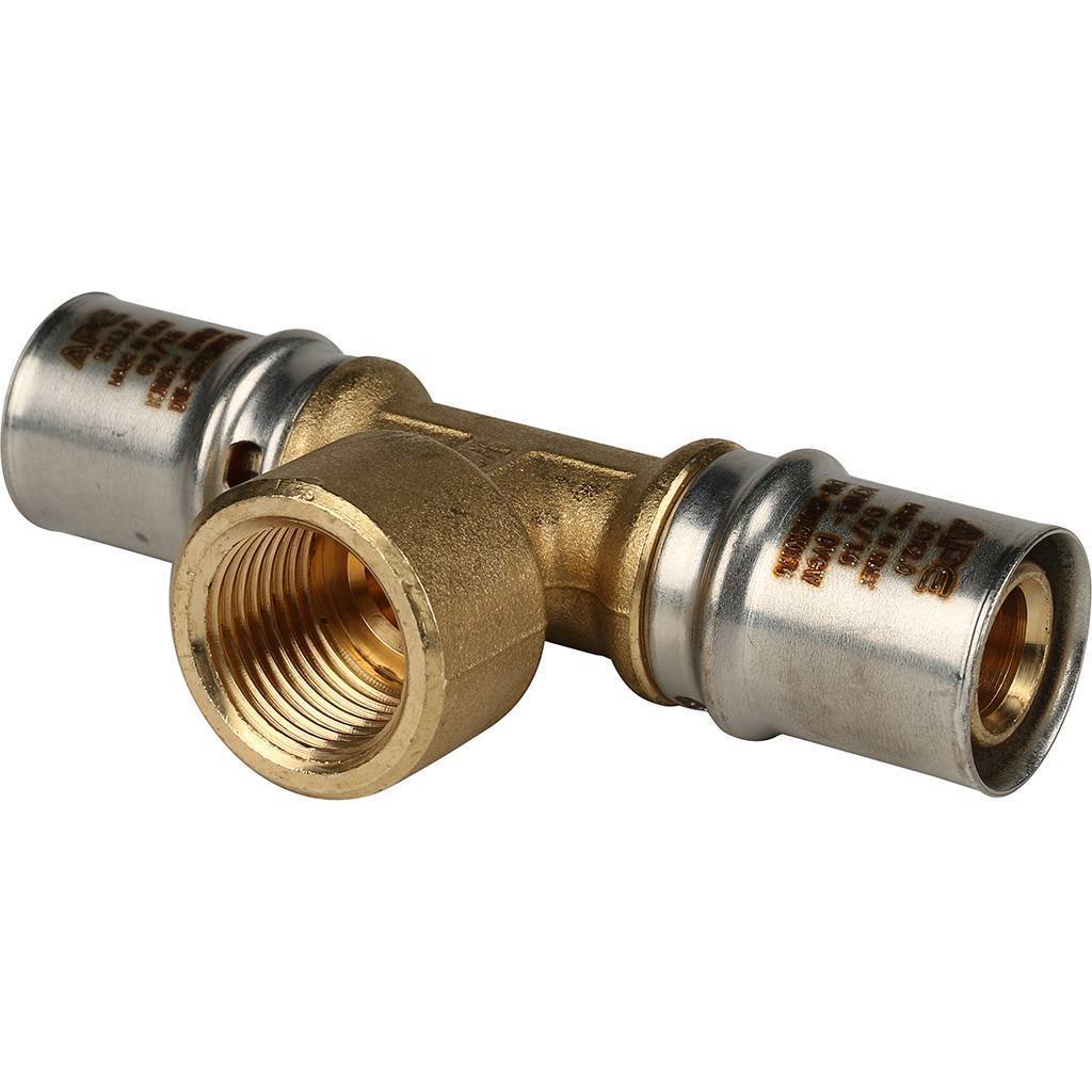 Тройник-переходник с внутренней резьбой 20х1/2'х20 для металлопластиковых труб прессовой