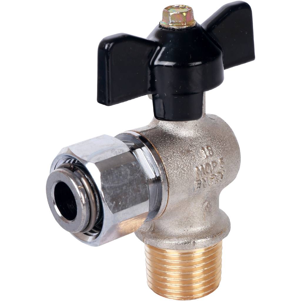 Кран шаровой с накидной гайкой угловой 1/2'X1/2' НР/накидная гайка ручка бабочка