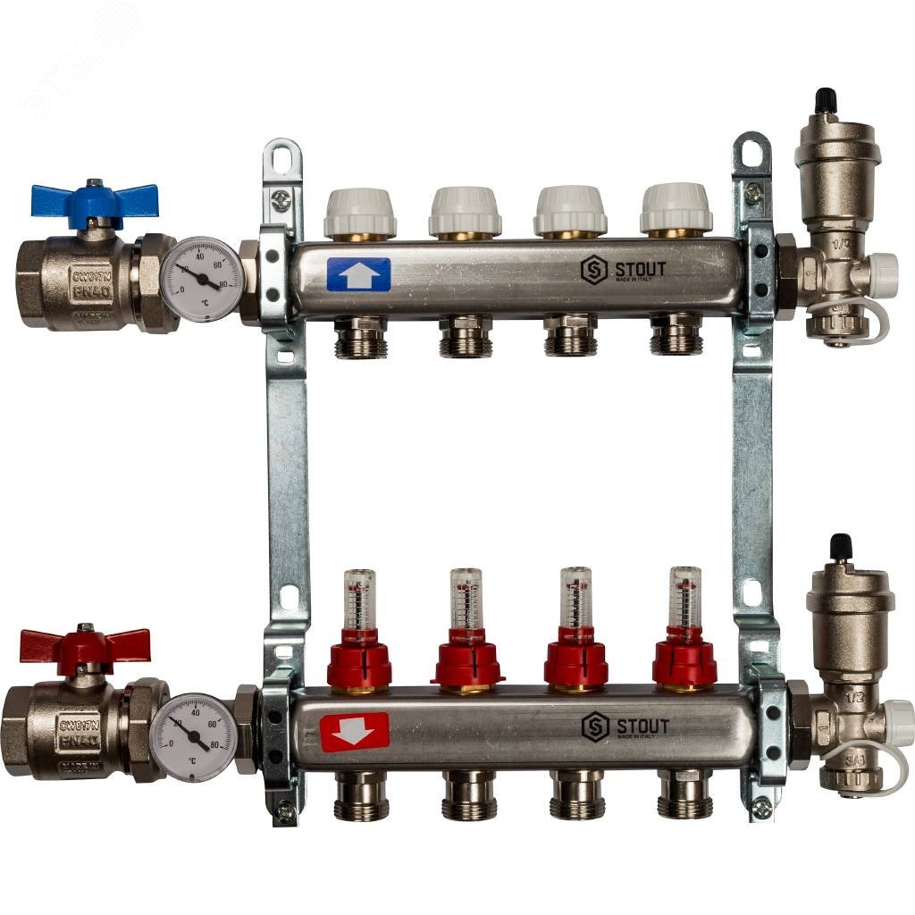 Изображение товара Коллектор из нержавеющей стали в сборе с расходомерами 4 вых. (шт)