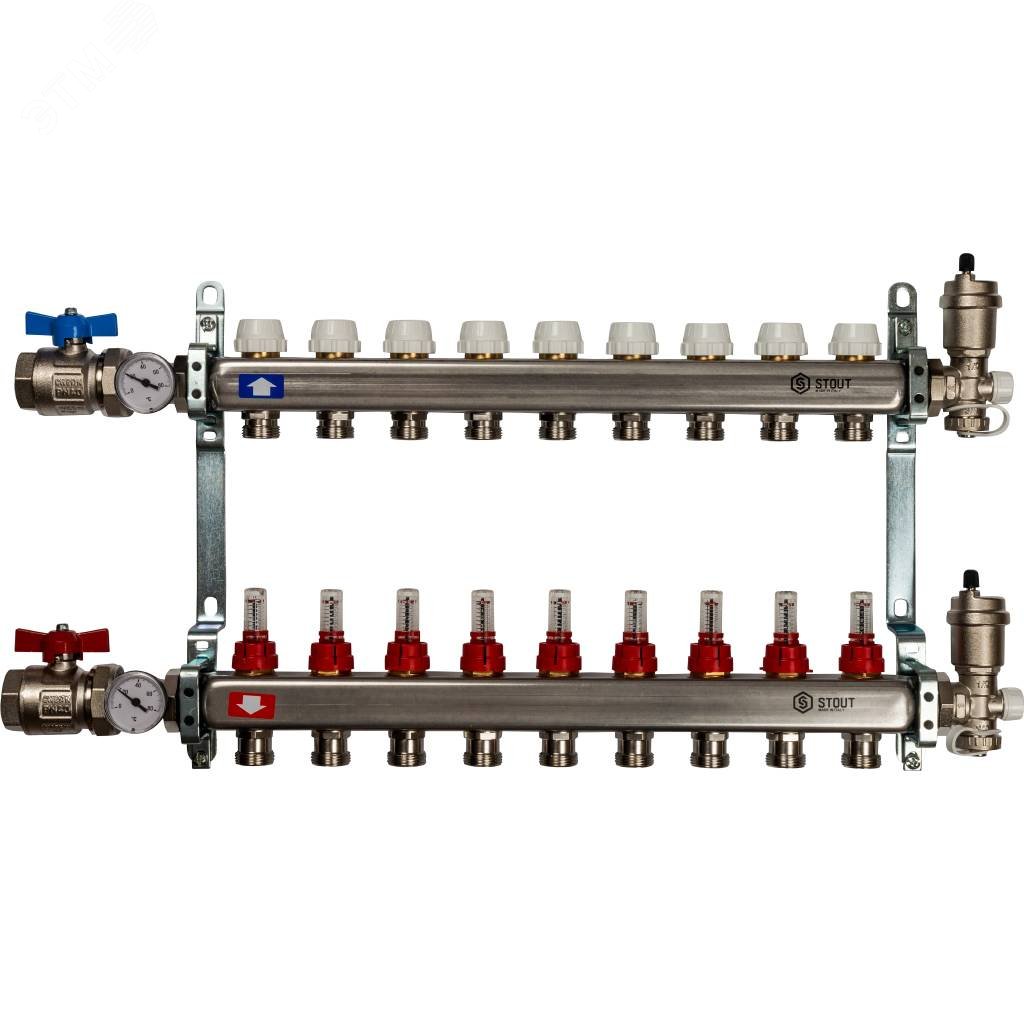 Изображение товара Коллектор из нержавеющей стали в сборе с расходомерами 9 вых. (шт)
