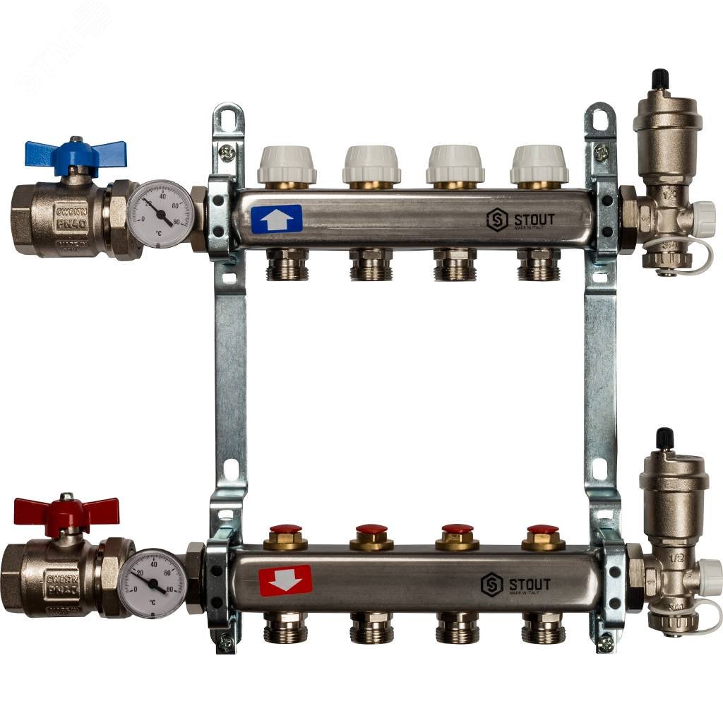 Изображение товара Коллектор из нержавеющей стали в сборе без расходомеров 4 выхода Италия