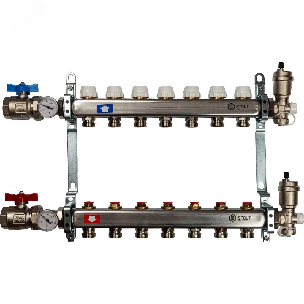 Изображение товара Коллектор из нержавеющей стали 7 выходов для теплого пола и радиаторов
