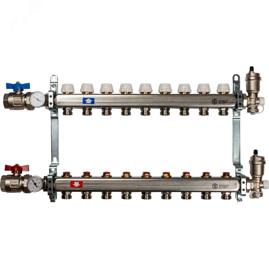 Изображение товара Коллектор из нержавеющей стали в сборе без расходомеров 9 выходов (шт)