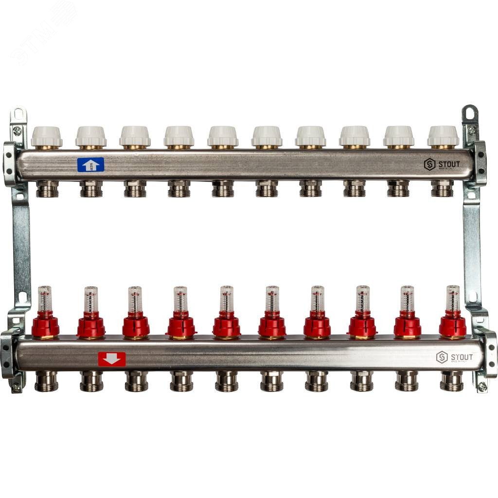 Изображение товара Коллектор из нержавеющей стали с расходомерами 10 выходов для теплого пола