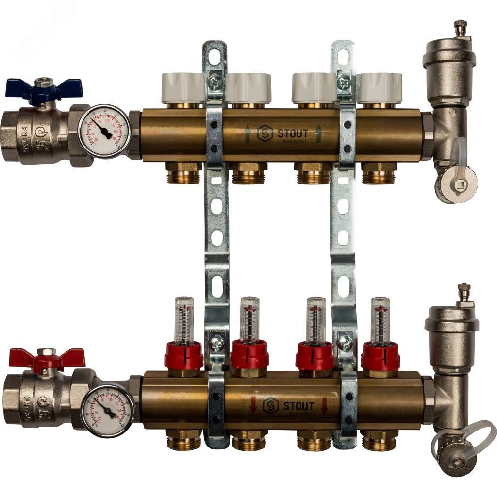 Изображение товара Коллекторная группа латунная 1' на 4 выходов со встроенными расходомерами (шт)