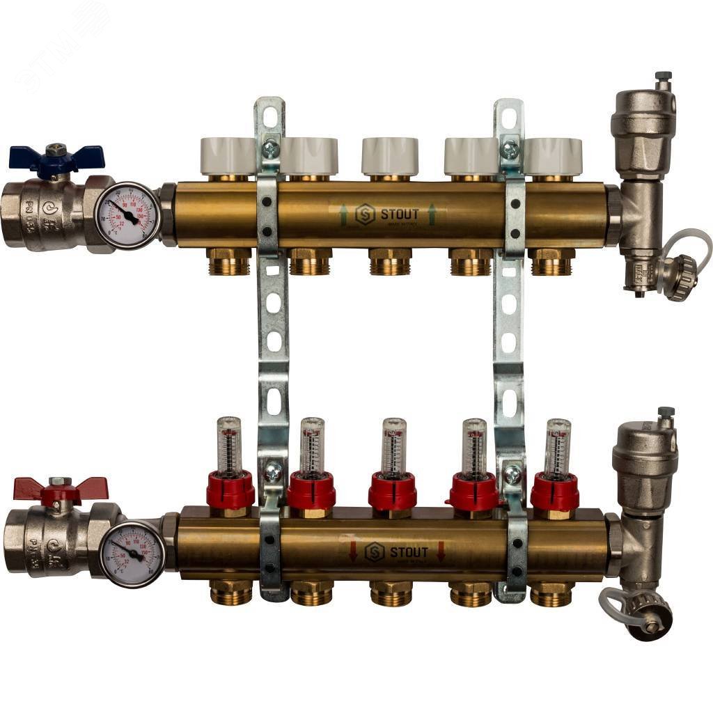 Изображение товара Коллекторная группа латунная 1' на 5 выходов со встроенными расходомерами (шт)