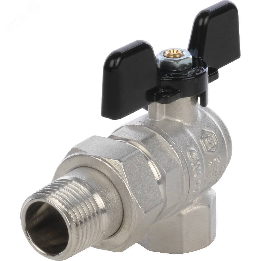 Изображение товара Кран шаровой со сгоном угловой 1/2 ВН ручка бабочка STOUT