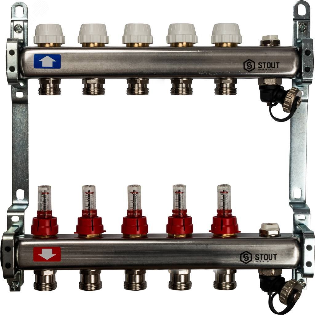 Изображение товара Коллекторная группа из нержавеющей стали 1' на 5 выходов со встроенными расходомерами (шт)
