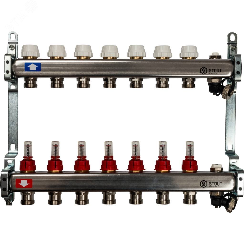 Изображение товара Коллекторная группа из нержавеющей стали 1' на 7 выходов со встроенными расходомерами (шт)