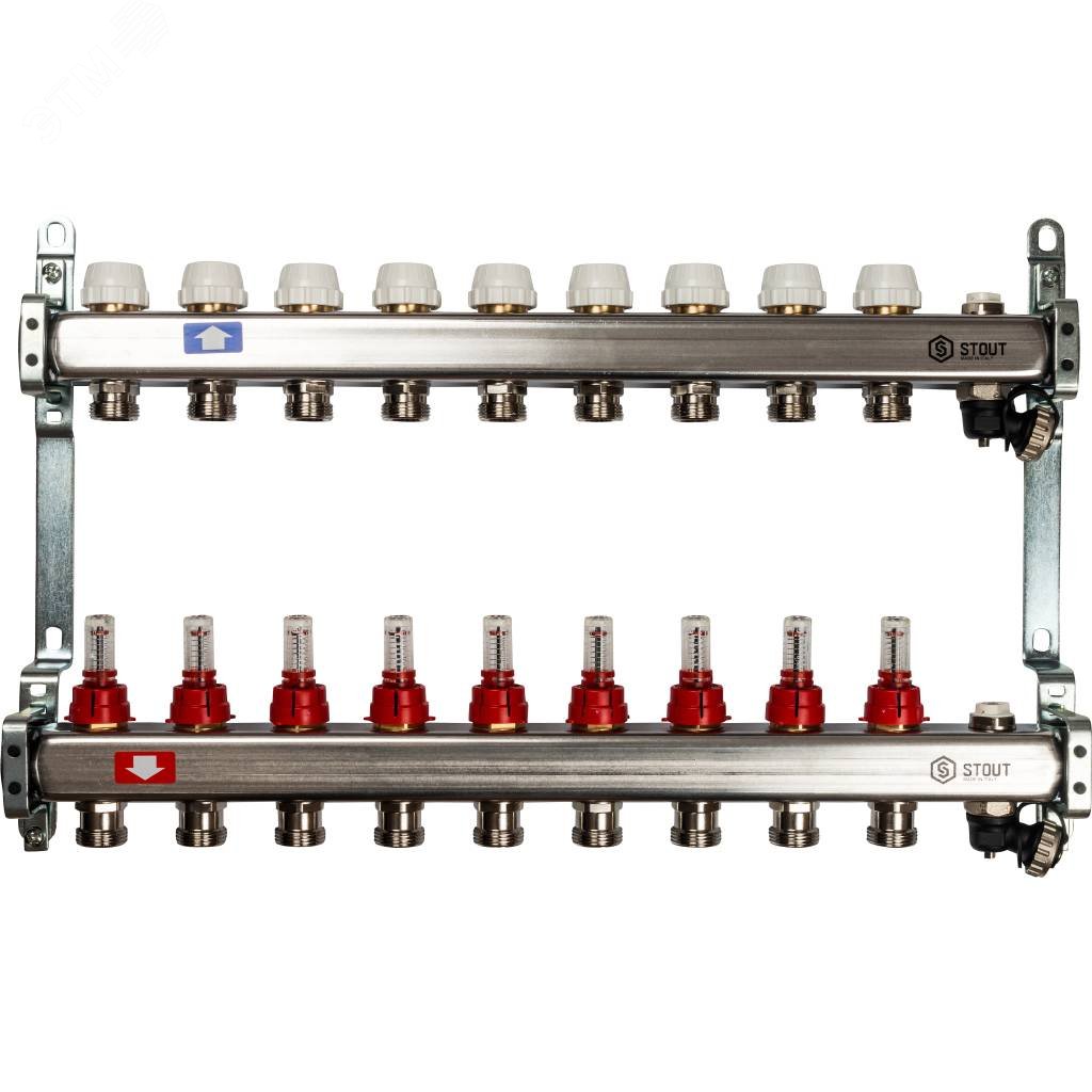 Изображение товара Коллекторная группа из нержавеющей стали 1' на 9 выходов со встроенными расходомерами (шт)