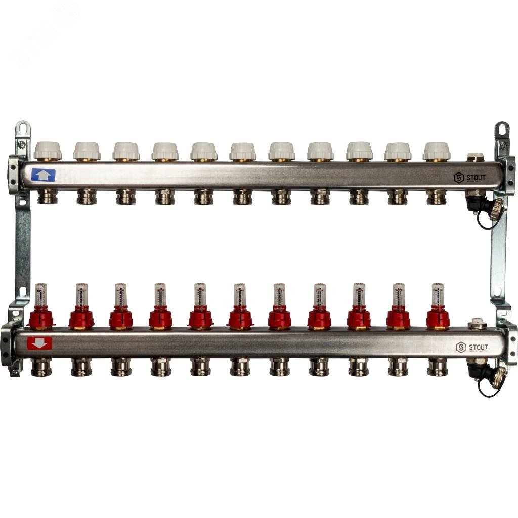 Изображение товара Коллекторная группа из нержавеющей стали 1' на 11 выходов со встроенными расходомерами (шт)